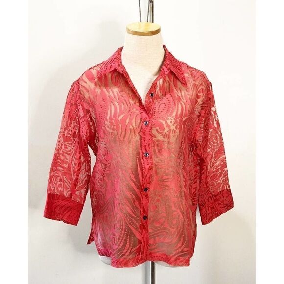Notations Sheer Coral Button-up Medium - Picture 1 of 3